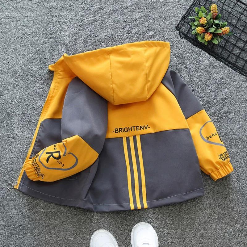 Frühling Herbst Jungen Mädchen Kapuzenjacke Kinder Buchstaben Farbblock Reißverschluss Windjacke Mantel Lässige Kinderbekleidung Oberbekleidung 160 gelb