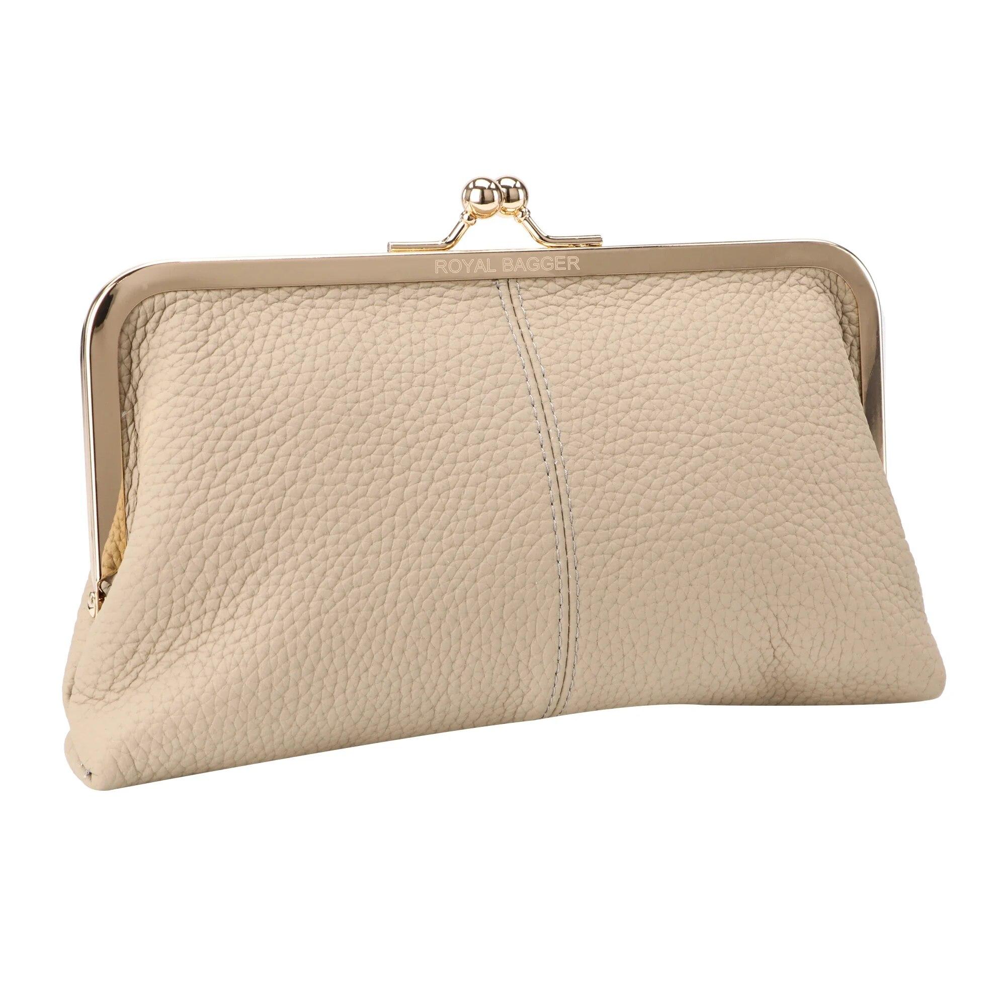 Geldbörse mit Schloss für Damen, echtes Rindsleder, große Kapazität, Kartenhalter, modische Clutch, Handy-Geldbörse 1468 grau