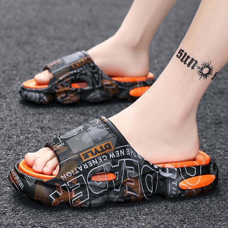 Mode Herren Zehensandalen Sommerschuhe Druck Sandalen Mode Rutschfest Damen Pantoletten Paarschuhe Mode Herren Plateau Strandschuhe 36-37 schwarz