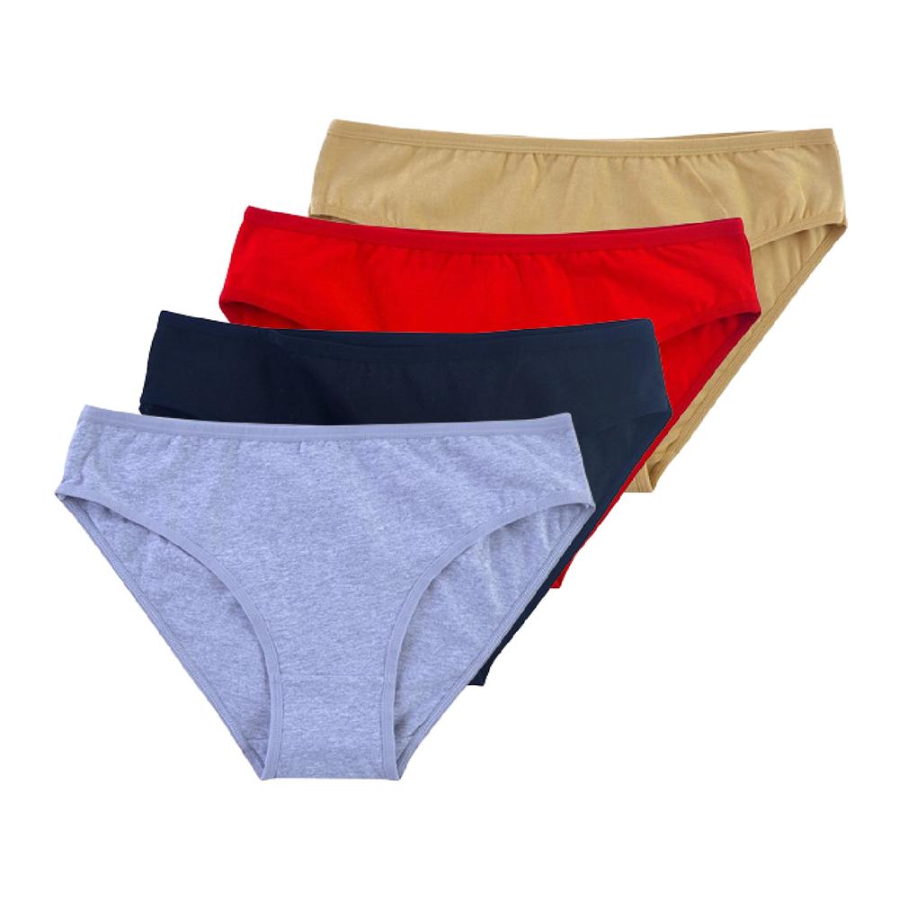4 Stück Damen-Unterwäsche aus Baumwolle, Slips, Dessous, mittlere Taille, Unterwäsche für Mädchen, sexy Höschen, einfarbige Untershorts L apricot/rot