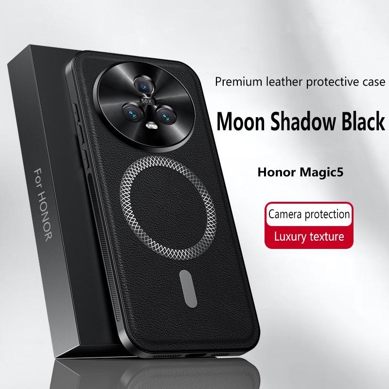Für Honor Magic 5 und Magic 5 Pro Hülle Magnetisch Elegant Leder Verschleißfest Objektiv Vollständig Abgedeckt Rutschfester Griff Kantenschutzhülle black