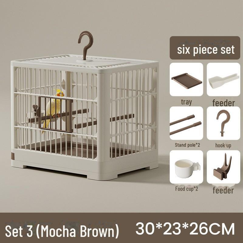 Tragbarer großer Papageien-Villa-Käfig: Geräumiger, atmungsaktiver Vogelkäfig zum Spazierengehen und Beobachten im Freien Includes Luxurious Six-Piece Set