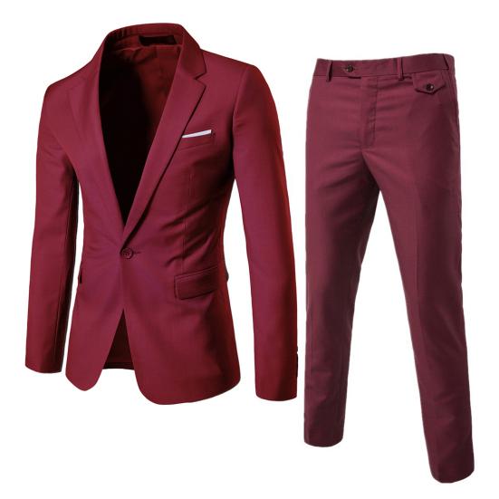 2 Teile/satz Männer Business Blazer Anzug Hosen Set Revers Langarm Single Button Taschen Anzug Mantel Slim Fit Lange Hosen arbeitskleidung 2XL rot