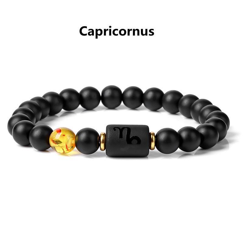 Männer Frauen 12 Konstellation Armband Elastisches Armband Handgewebte Einstellbare Natürliche Tigerauge Obsidian Armband Party Geschenk Schmuck Capricorn