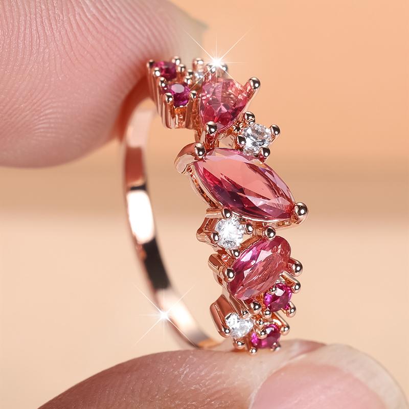 Elegante Schönheit Geometrische Rose Rot Zirkon Ringe für Frauen Rose Gold Farbe Hochzeit Band Edlen Schmuck Geschenk 10 rose gold/rose rot