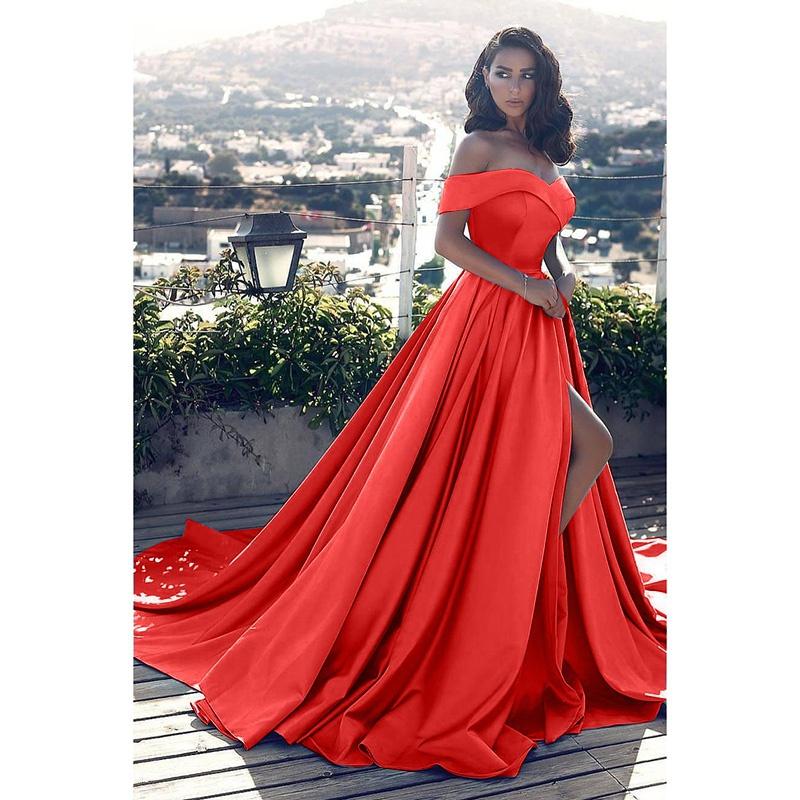Schulterfreie Kleider in Übergröße für Damen, bodenlang, elegantes Ballkleid, Brautkleid mit hohem Schlitz, Übergröße XL rot