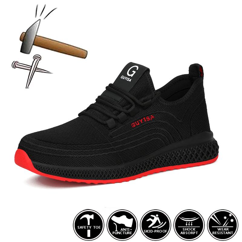 Arbeitsschuhe mit Stahlkappe, Sicherheitsschuhe für Herren und Damen, leichte Arbeitsschuhe, atmungsaktiv, stichsicher, unzerstörbar 36 schwarz