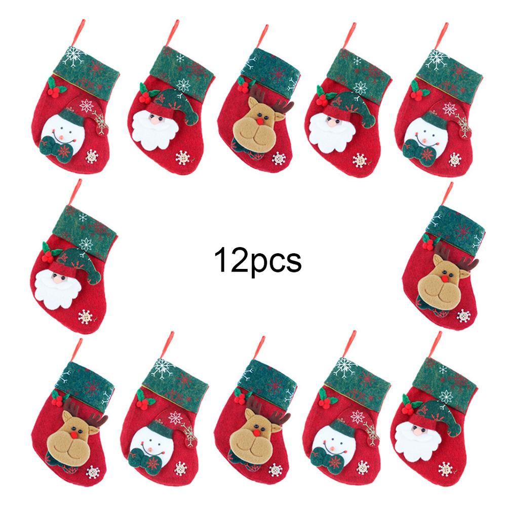12 STÜCKE Weihnachtsstrümpfe Hängende Socken Rentier Weihnachtsmann Schneemänner Niedlich Amll Vliesstoff Dekoration