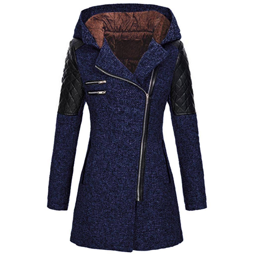 Herbst Winter Mit Kapuze Taille Slim-fit Mantel Frauen Casual Mäntel Elegante Vintage Mode Übergroßen Mantel L dunkelblaue