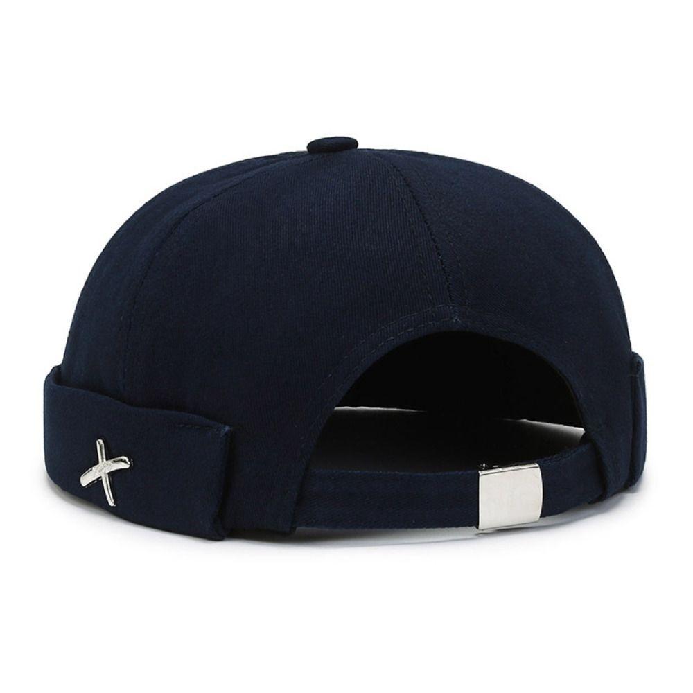 Baumwolle, randlos, Docker-Mütze, gewaschener Stil, Melonen-Beanie-Mütze, Vintage-Stil, Vintage-Dome-Mütze, für Jungen und Mädchen dunkelblau
