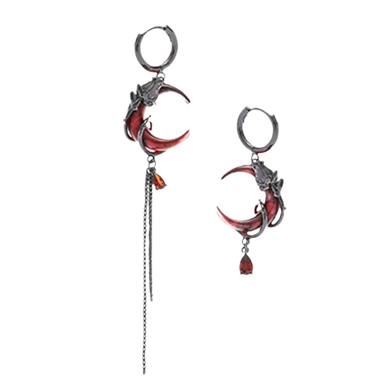 1 Stück/Paar Roter Mond Asymmetrische Ohrringe Persönlichkeit Hip-Pop Gothic Öffnungsringe Personalisierte Quaste Kette Ohrhänger Schmuck Geschenke