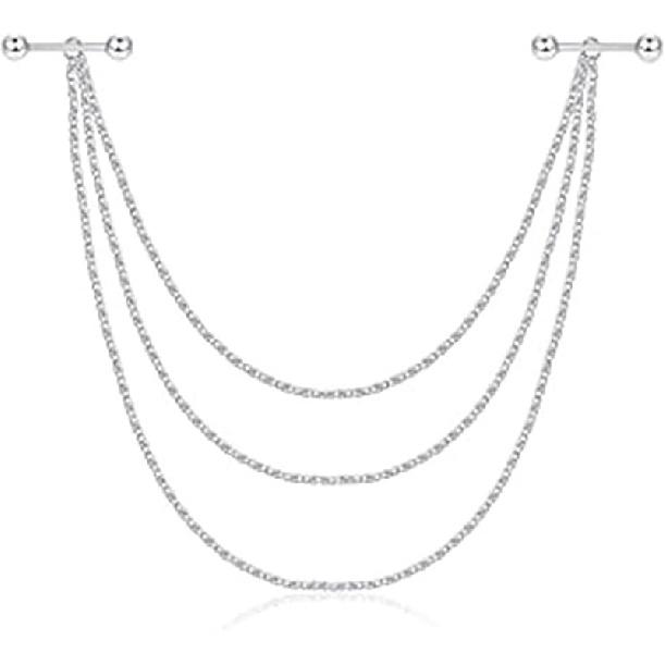 Frodete Edelstahl Nippel Schild Körper Ketten Anhänger Piercing Schmuck Barbell Ring Piercing Feste Kette Anhänger Frauen Männer Schmuck silber