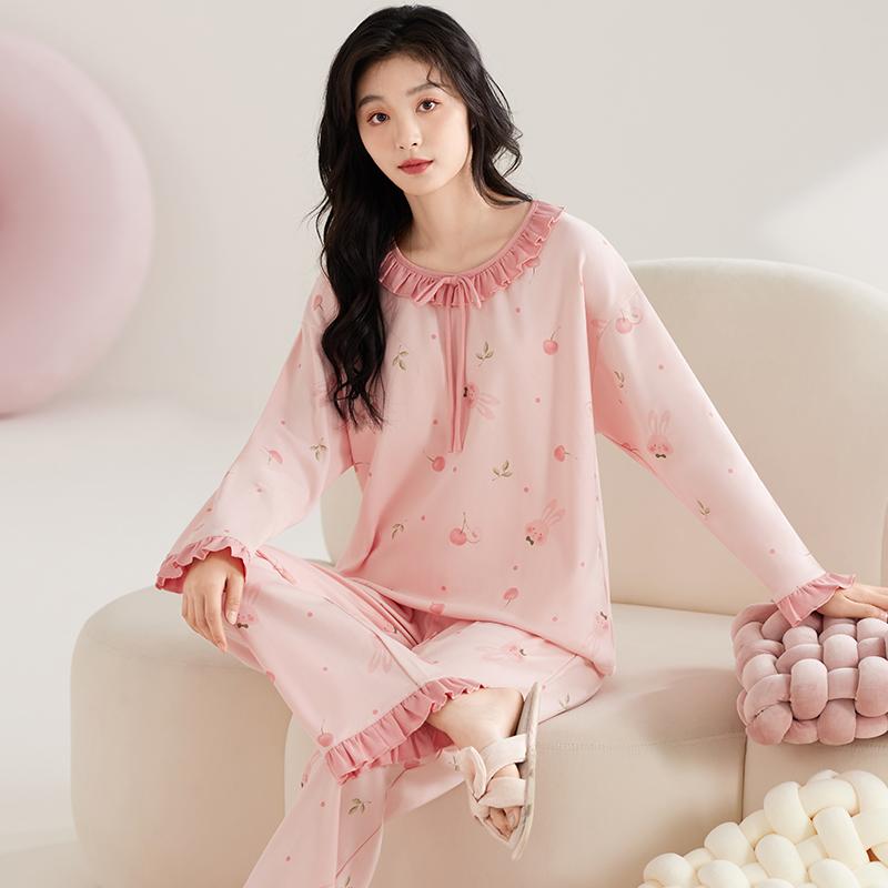 Blaues Blumen-Pyjama-Set für Damen, Nachtwäsche mit langen Ärmeln und langen Hosen, Herbst-Winter, süßer Pyjama, gemütlicher Pyjama, weicher Pyjama für Mädchen, Kawaii-Pyjama 2XL