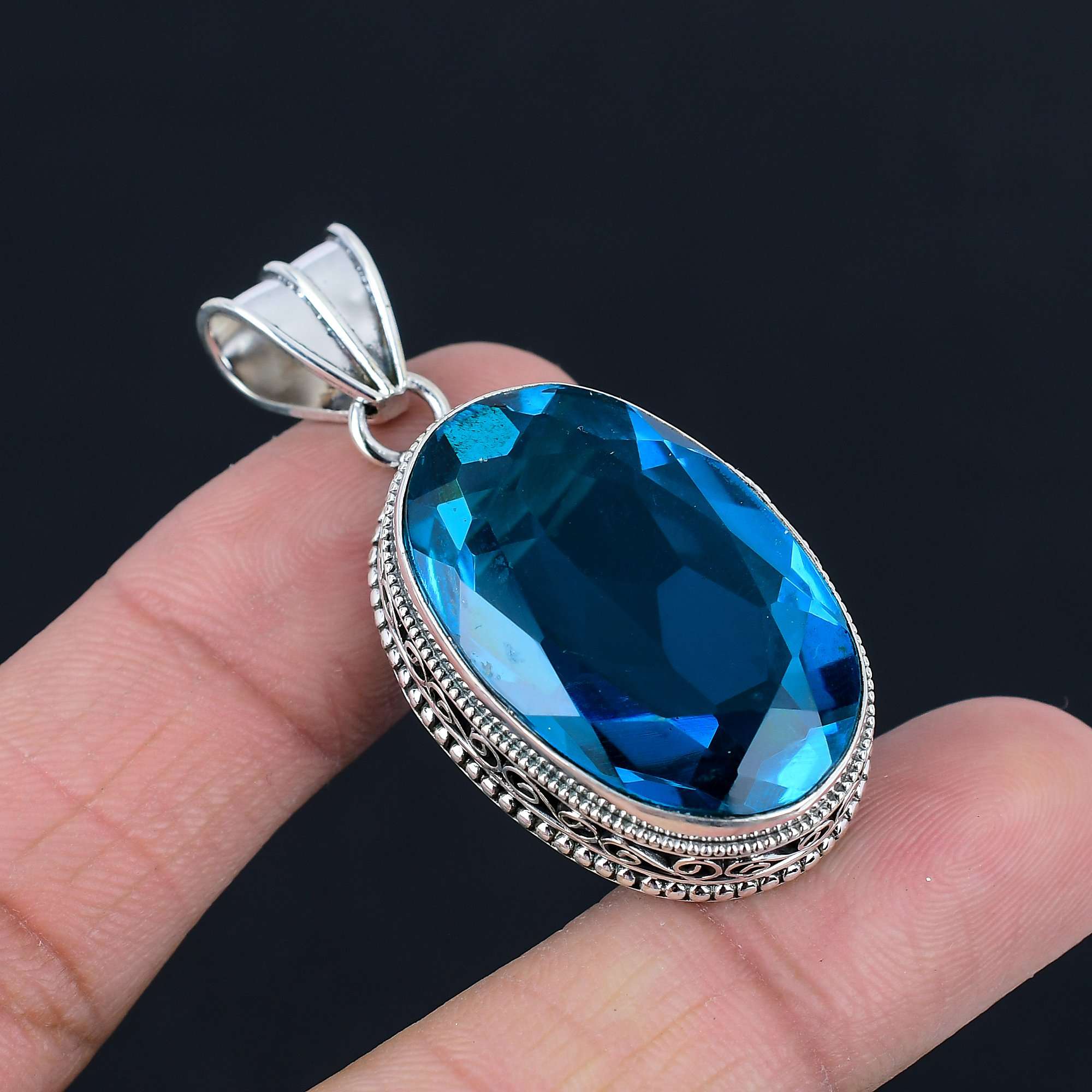 Blauer Topas Edelstein Anhänger Massiver 925 Sterling Silber Anhänger Schmuck Geschenk für Unisex blue
