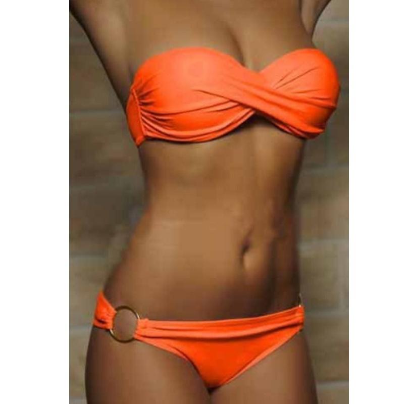 Zweiteiliges Bikini-Set für Damen, gepolstertes BH-Oberteil, Bikini-Trikin-Unterteil, Strand-Badeanzug, Badebekleidung L orange