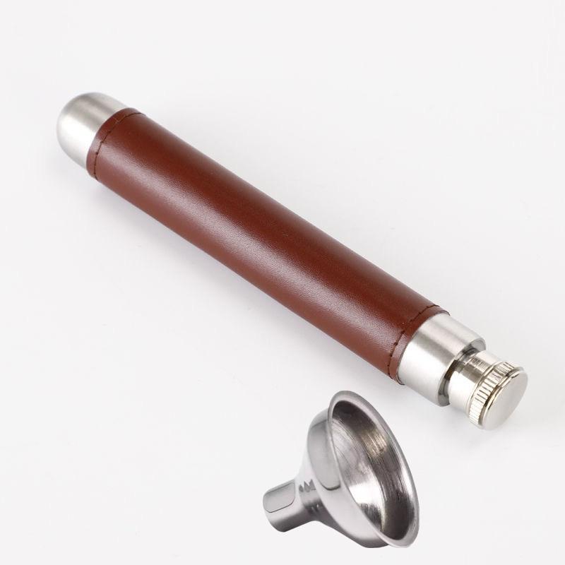 Tragbarer Mini-Flachmann, 425 ml, Whisky, Wodka + Trichter, Edelstahl-Flachmann, personalisierte Stifthalterform, Flagon-Männergeschenk braun