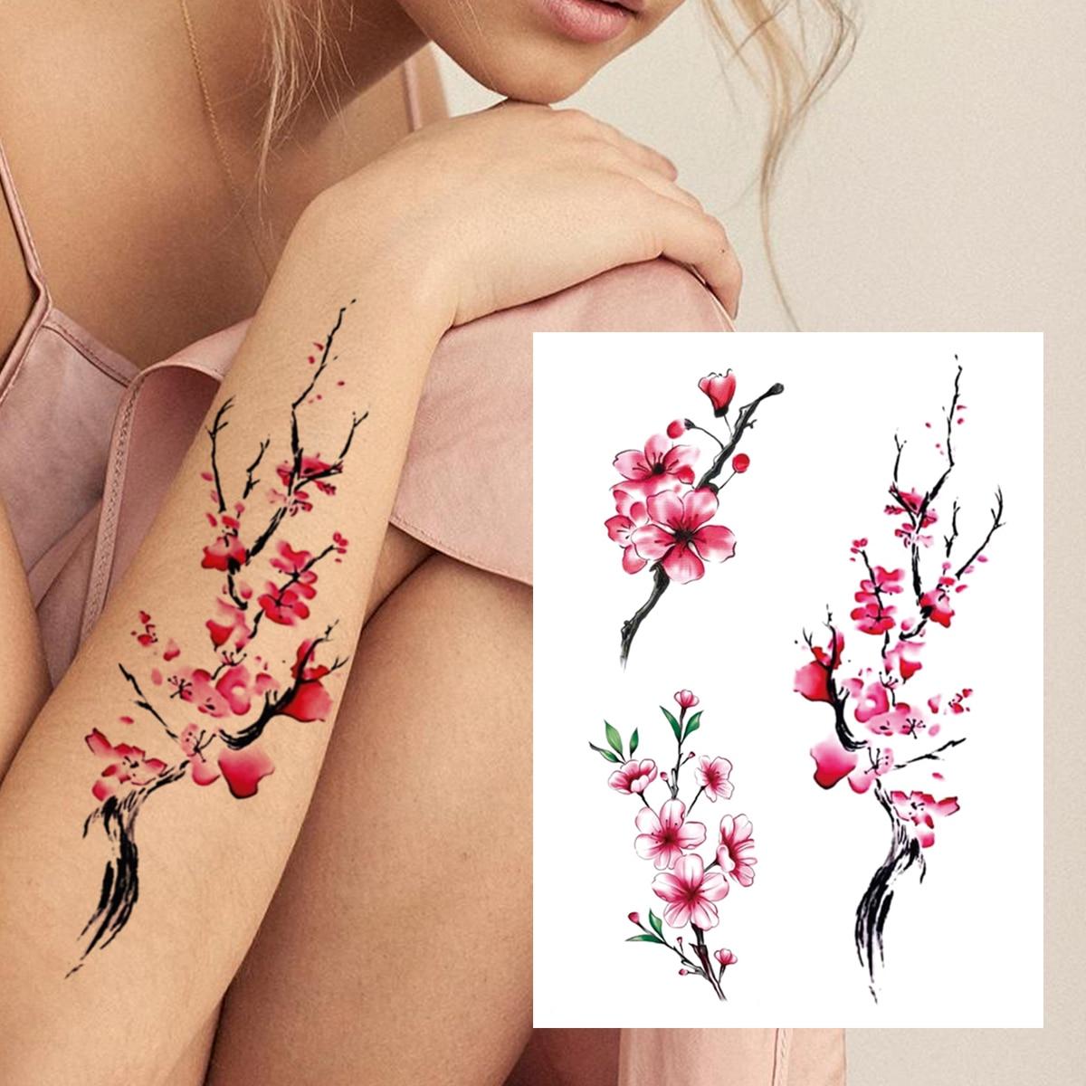 3D Aquarell Blume Temporäre Tattoo Für Frauen Mädchen Gefälschte Pfingstrose Rose Tattoo Aufkleber Schmetterling Spitze Sweatpea Flora Tatoos Bein