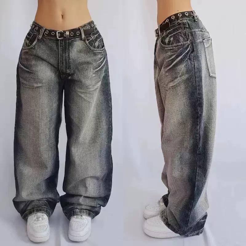 BeatStreet Amerikanischer Street Fashion Trend Lockere Jeans Damen Harajuku Y2K Neue Hip Hop Vintage Übergroße Jeans Unisex Jeans L grau