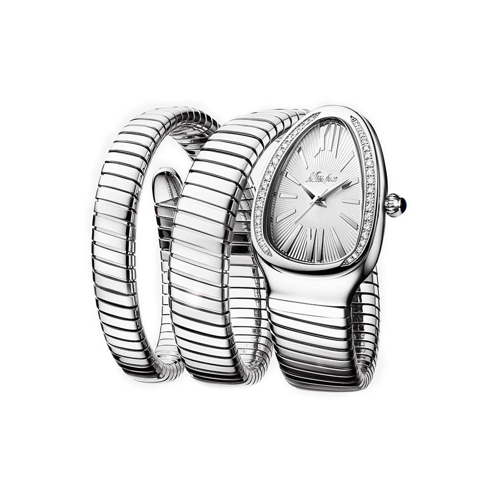 Missfox Uhr, High Fashion Personalisierte Schlange Schlange Schlange Wickelnd Drei-Kreis Armbanduhr white