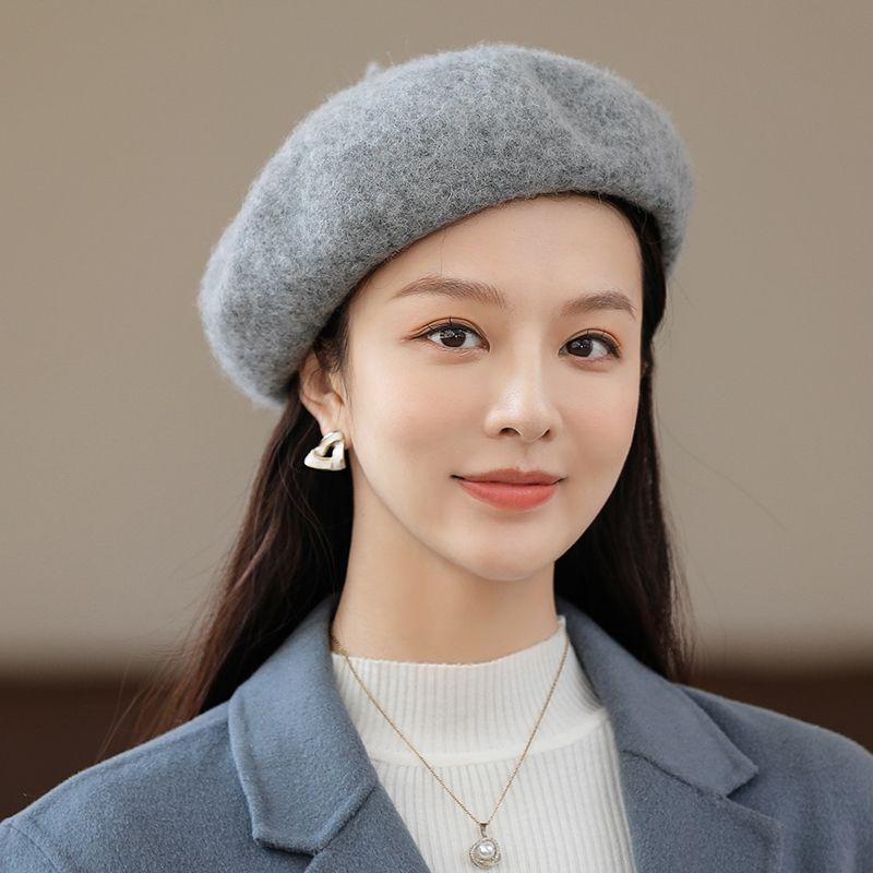 Frauen Mädchen Herbst Winter Hut Reine Wolle Berets Französisch Künstler Baskenmütze Frauen Maler Hut Vintage Mädchen Berets Weibliche Warm Wandern kappe one size graue