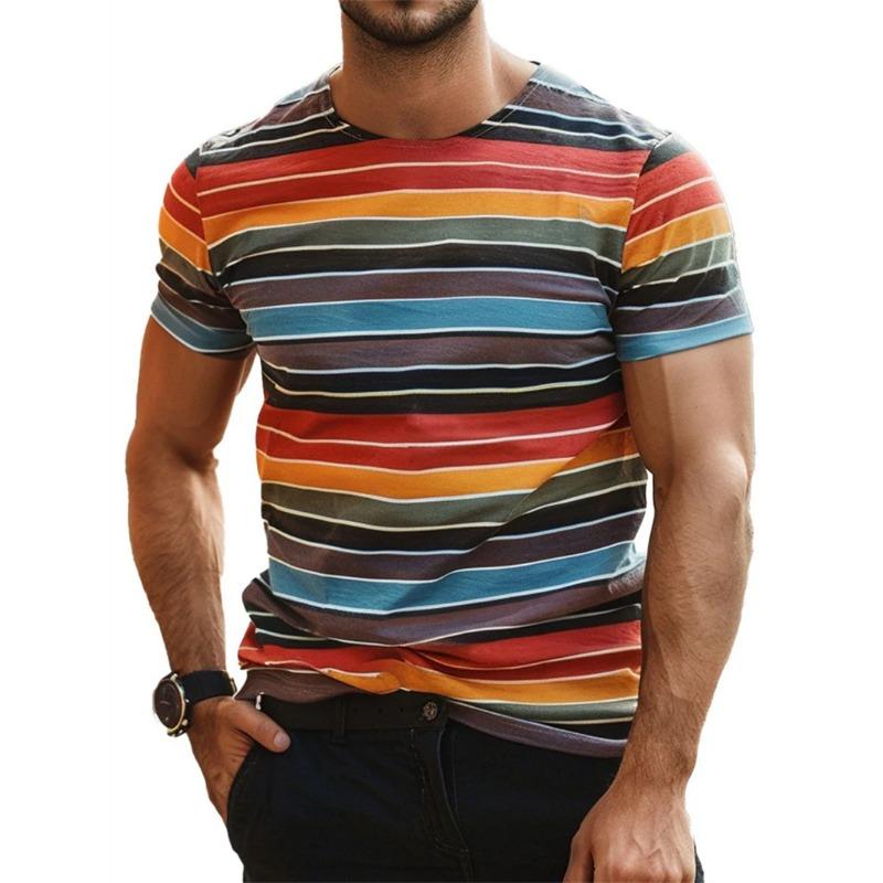 Retro Gestreifte Grafik-T-Shirts Für Männer Mode Sommer Kurzarm 3D Gedruckte T-Shirts Trend Streetwear Übergroße Pullover T-Shirts M black