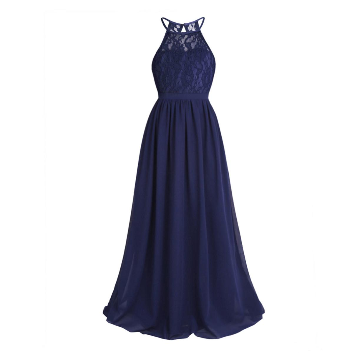 Kinder-Mädchen-Kleider, ärmellos, Neckholder, Chiffon, Spitze, Festzug, Brautjungfer, Hochzeit, Blumenmädchenkleid, formelles Abend- und Partykleid 11-12 Years navy blau