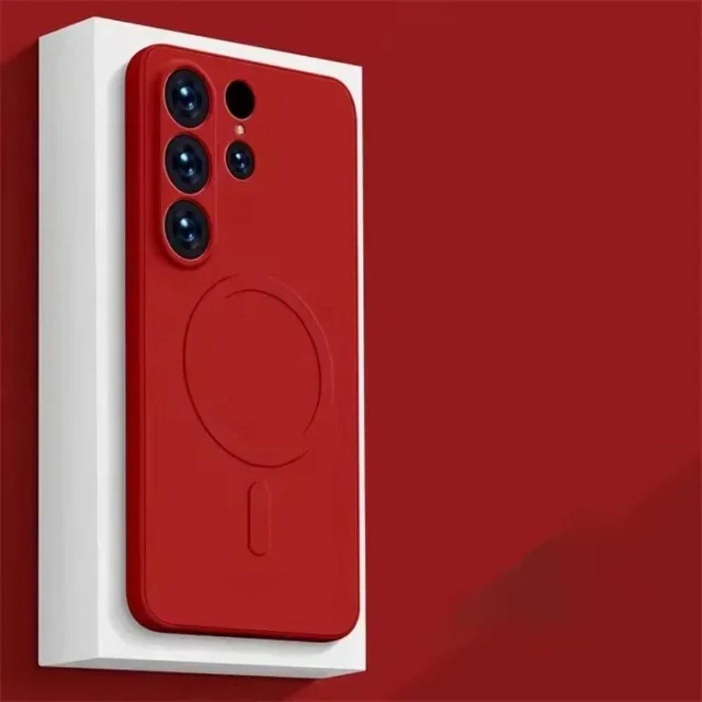 Weiche Flüssigsilikon-Magnet-Hülle für Samsung Galaxy S26 S25 S24 S23 S22 S21 Ultra Plus FE für Magsafe Schutzhülle Galaxy S22 5G rot