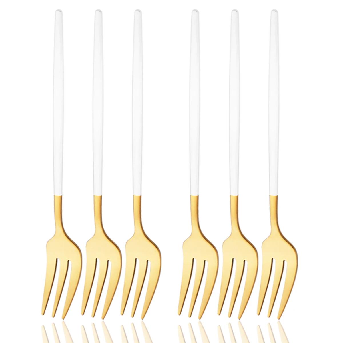 6 Stück Edelstahl Kleine Gabel Besteckset Schwarz Gold Geschirr Kuchengabel Obstgabel Dessertgabel Besteck Küchenzubehör weißgold