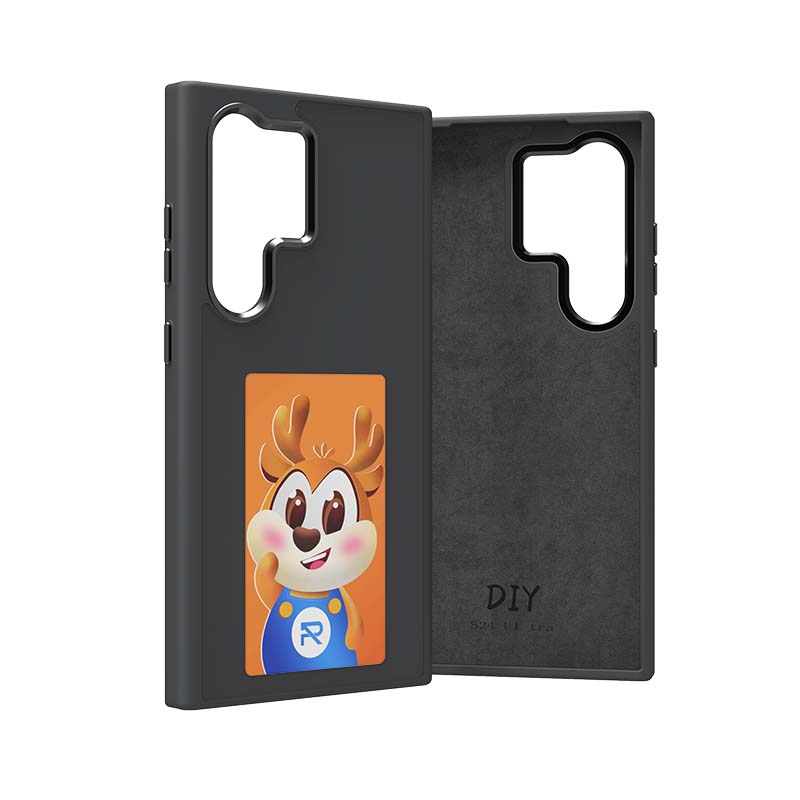NFC Funktion DIY Bildschirmprojektion KI Handyhülle Für Samsung Galaxy S25 S24 S23 Ultra DIY Hüllen E-Ink Bildschirm Handyhülle Cartoon Mädchen Junge Batteriefrei Galaxy S23 Ultra schwarz