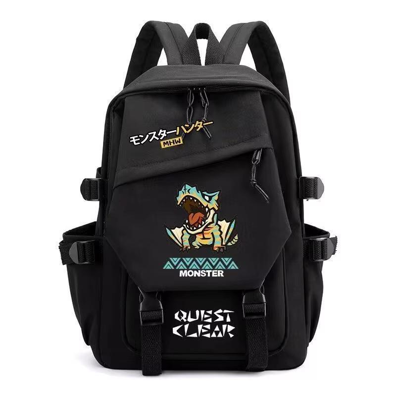 Q-Version Monster Hunter Männer Frauen Rucksack Langschwert Felyne Diablos Rathalos Cartoon Studenten Schultasche Japanischer Anime Tagesrucksack black