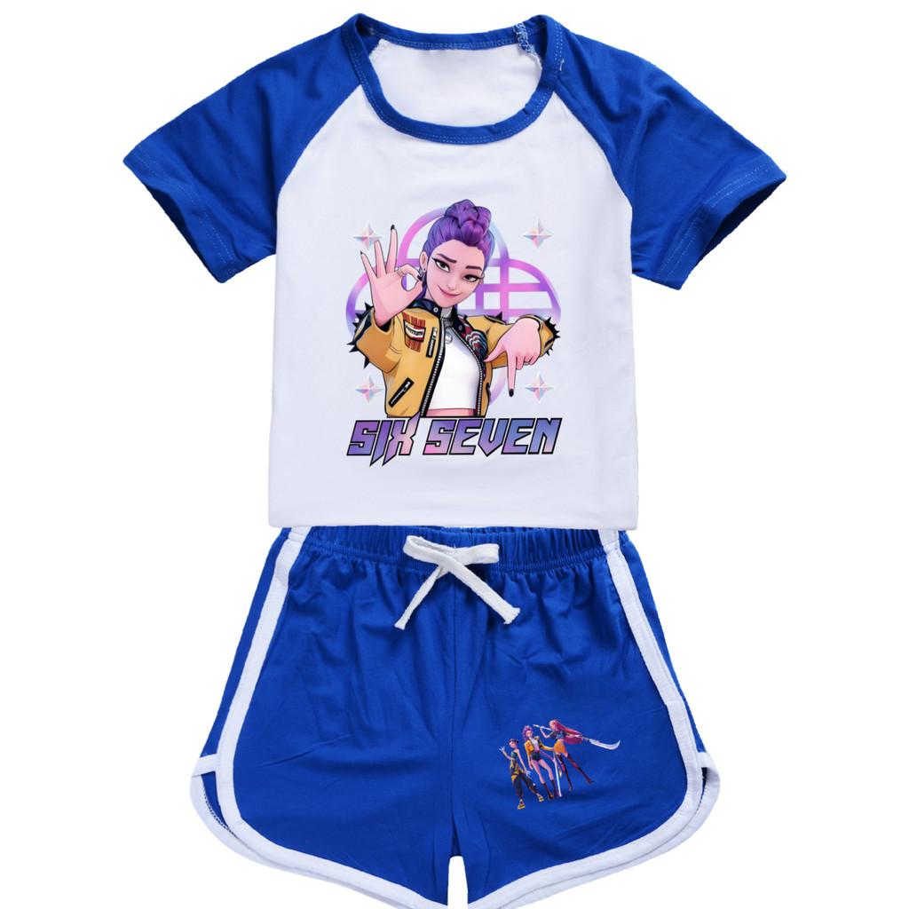 5232 Kinder Mädchen POP Rumi Zoey Mira Print T-Shirt Shorts Sport Trainingsanzug Kleider Set 140cm