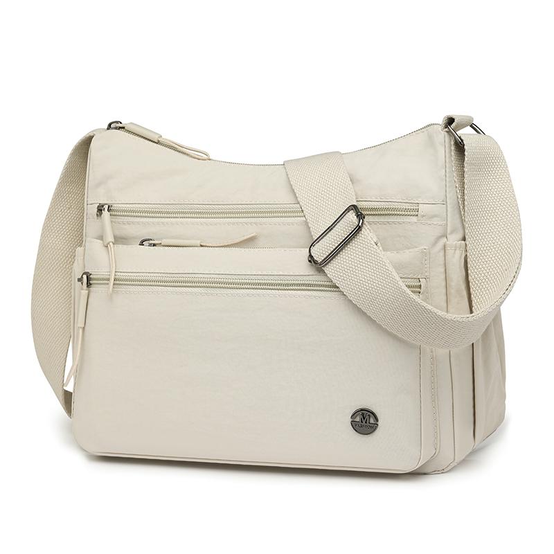 Damen wasserdichte Nylon-Mehrschicht-Umhängetasche Damen Handtaschen mit großer Kapazität Geldbörse Damen Casual Schulterkissentaschen weiß