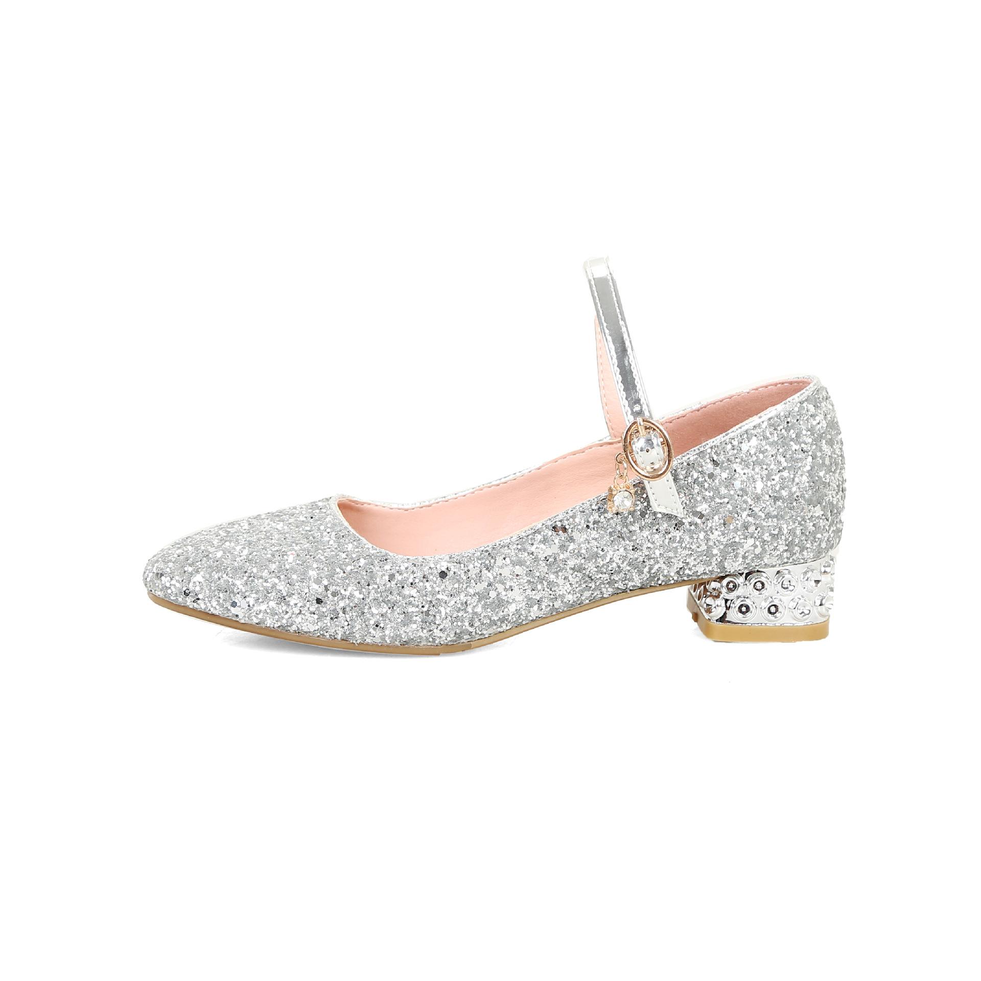 Mädchenschuhe Kinder Hoher Absatz Glitzer Kristall Sandalen Mode Schnalle Kinder Prinzessin Tanzschuh Schüler Aufführung Lederschuhe 36 white