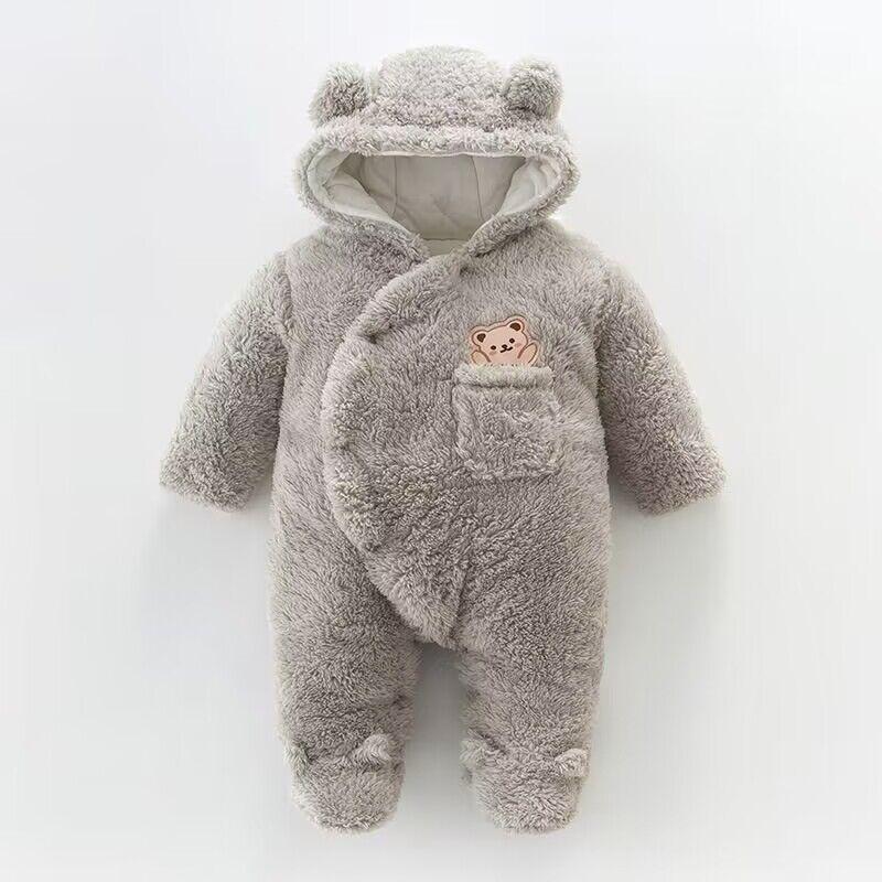 Winter Fleece Dicken Strampler Baby Langarm Overall Herbst Baby Jungen Mädchen Strampler Mit Kapuze Warme Tuch 66 grau