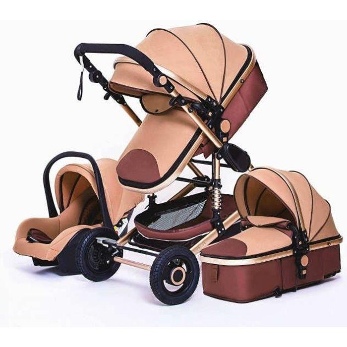 Kombikinderwagen Trio Pack 3 in 1 Braun Hohes Fahrgestell mit Stoßabsorption Faltbar Umkehrbarer Autositz Unplattbare Räder braun