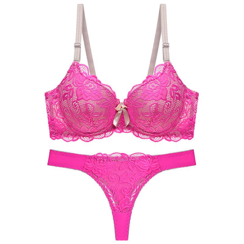Julexy Neue 2021 Sexy Spitze Frauen bh set tanga aushöhlen bh Panty Set dessous kurze set 80B hellrosa