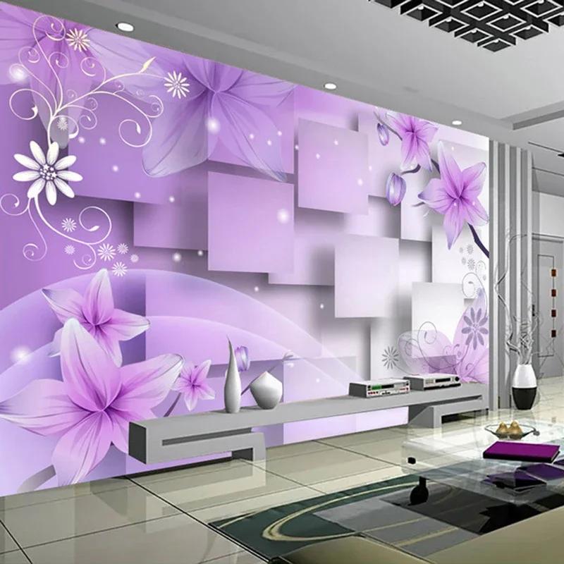 3D Fototapete Moderne Abstrakte Kunst Wandmalerei Lila Blumen Wohnzimmer TV Hintergrund Home Decor Tapeten Wandbild 275cm(W) x 190 cm(H)