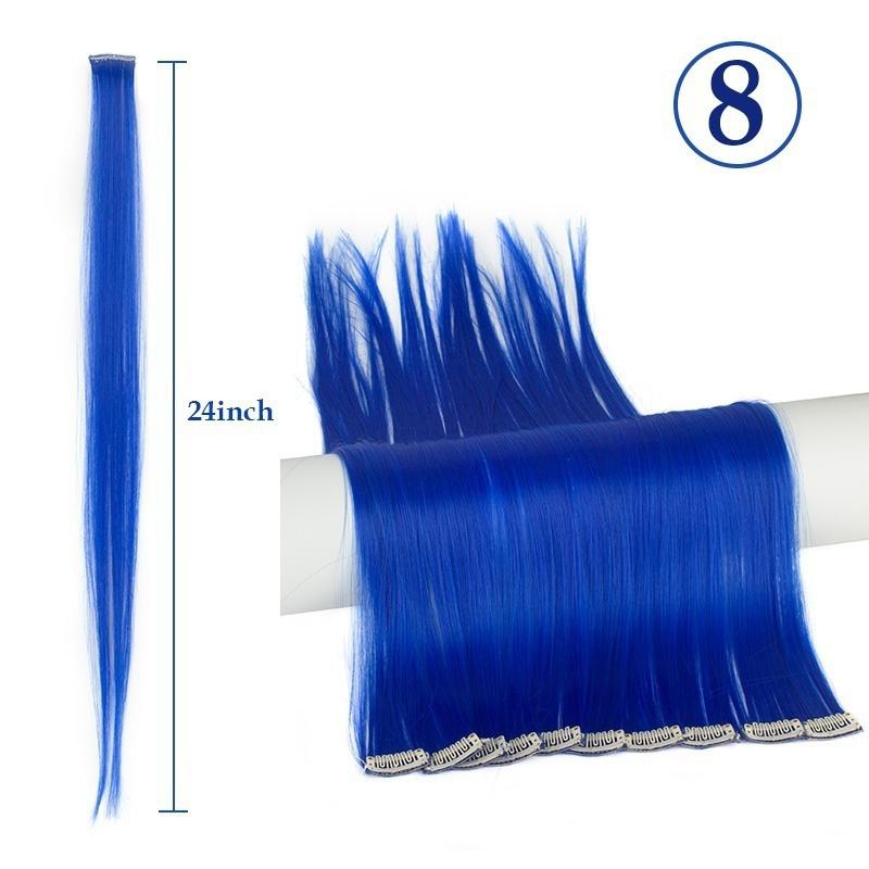 Mehrfarbiges Haarteil, glatte Haarverlängerung, Haarteile, Clip-in-Haarverlängerung, 55 cm 8 blue
