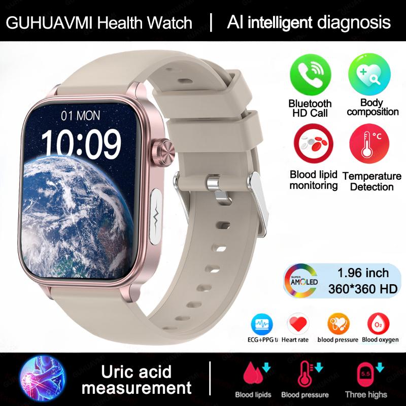 2025 Neue EKG+PPG Überwachung Smartwatch Frauen Körperzusammensetzung Blutfette Harnsäure Frauen Menstruationsgesundheits-Tracker Smartwatch Grey silicone belt
