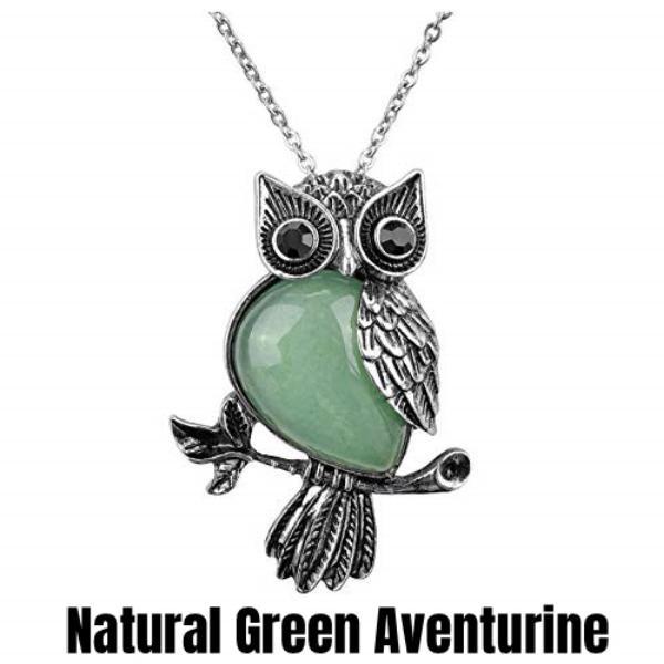 Eulen-Geschenke, Eulen-Halskette, heilende Kristallsteine, Amethyst-Rosenquarz-Anhänger-Halskette für Damen und Herren Green Aventurine gray