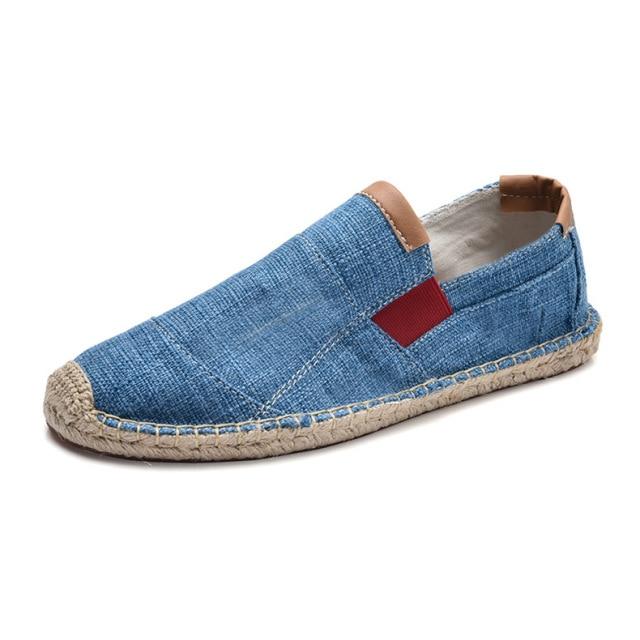 Herrenschuhe, lässig, atmungsaktiv, Segeltuchschuhe für Herren, chinesische Mode, weiche Slip-on-Espadrilles für Herren, Slipper 44 blau