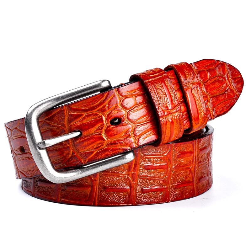 Herren Echtleder Rindsleder Gürtel Krokodilmuster Gürtel Herren Gürtel Retro Dornschließe Gürtel 130CM