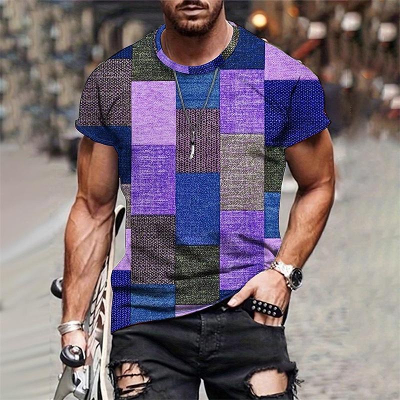 Vintage Patchwork Grafik T-Shirts Sommer Lässig Rundhals Kurzarm 3D Bedruckte T-Shirts Mode Tägliche Kleidung Übergroße T-Shirts 130 (7T-8T)