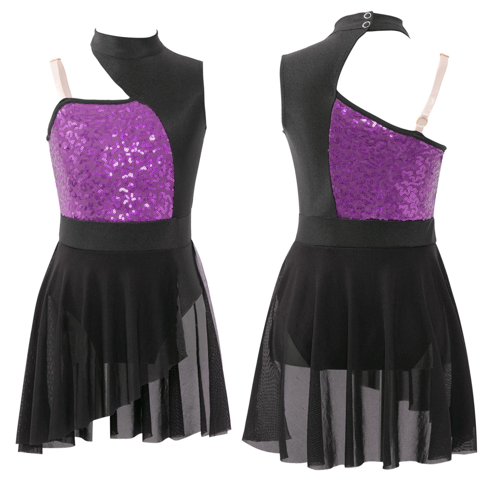 Kinder Mädchen Ballett Trikot Zeitgenössischer Tanz Kostüm Dancewear Modern Jazz Latin Lyrical Dance Kleid 7-8 Years violett