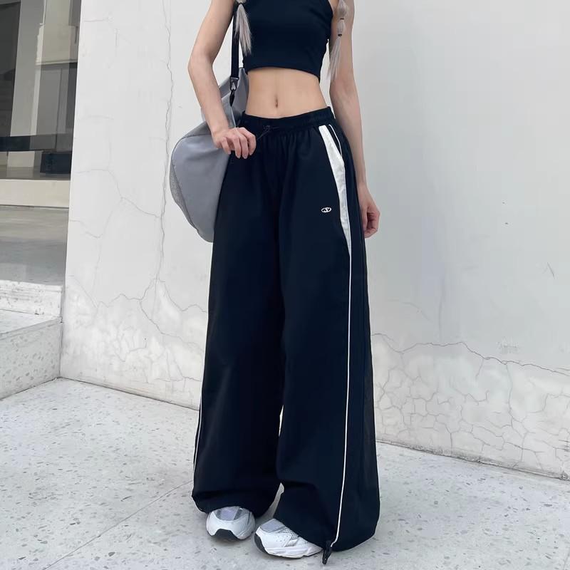 Damen Jogginghose, Übergroße Jogginghose, Weite Beinhose, Hip Hop, Y2k Jogginghose, Hohe Taille, Baggy-Hose, Übergröße M schwarz