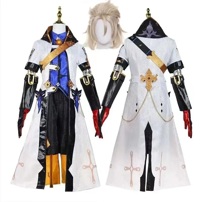 Spiel Albedo Cosplay Kostüme Anime Uniform Halloween Kostüm Karneval Party Kostüm für Männer Frauen Perücke Kleidung L-(Costume+Wig)