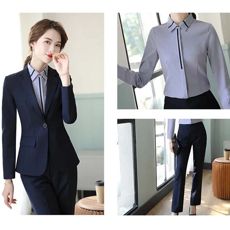 3-teiliger schwarzer Blazeranzug, Blazer + Hemd + Anzughose, Berufskleidung für Damen, Vorstellungsgespräche, formelle Kleidung, modisches Temperament, Blazer-Overall XXXL blau