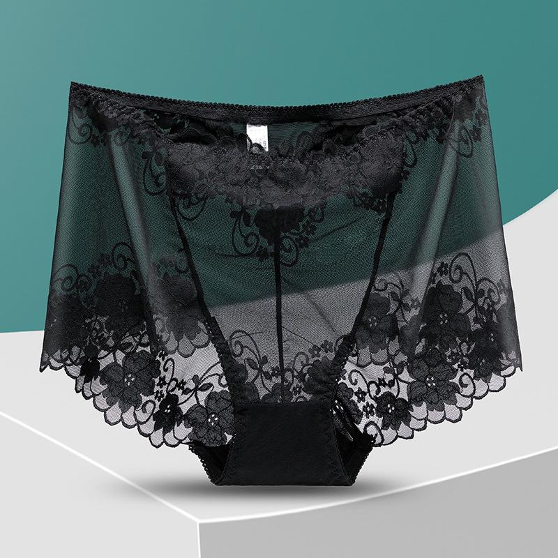 Plus Größe Spitze Höschen Hohe Taille Frauen Hosen Sexy Hohl Blumen Dessous Weibliche Mesh Atmungsaktive Briefs Dessous 4XL schwarz