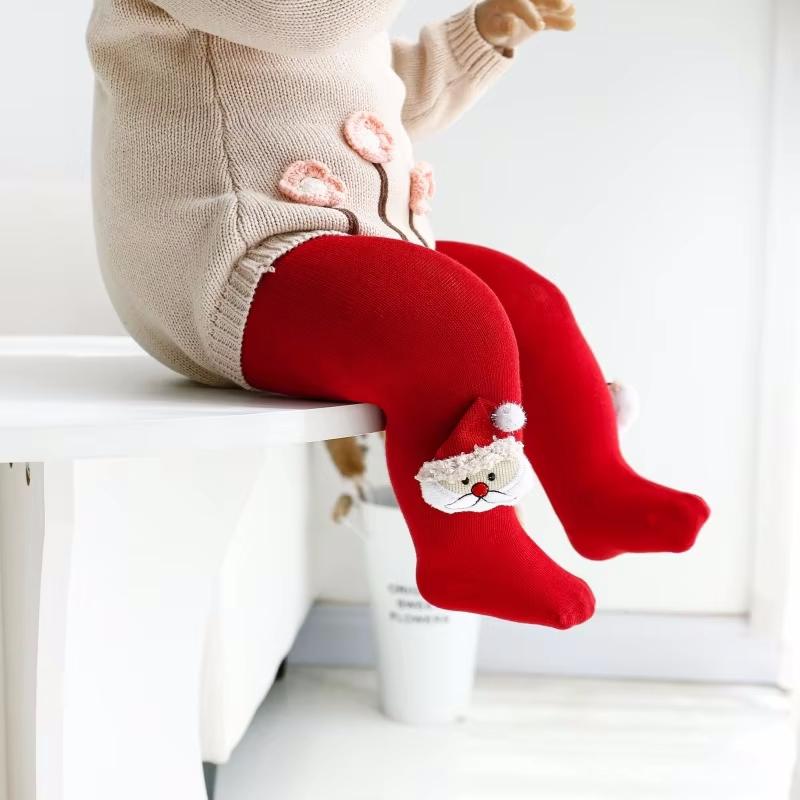 Strumpfhosen für Neugeborene, gestrickt, Weihnachtsmann, Elch, Baumwolle, für Säuglinge, Mädchen, Strumpfhosen, rot, Kleinkinder, Strumpfhosen, Weihnachtsgeschenk, 24 Monate S