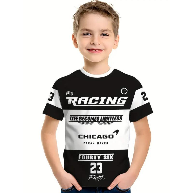 Racing Motorrad Rennanzug T-Shirt Kinder Jungen Mädchen T-Shirts 3D Bedrucktes T-Shirt Kinder Geburtstagsgeschenk Lässige Kinderkleidung 100